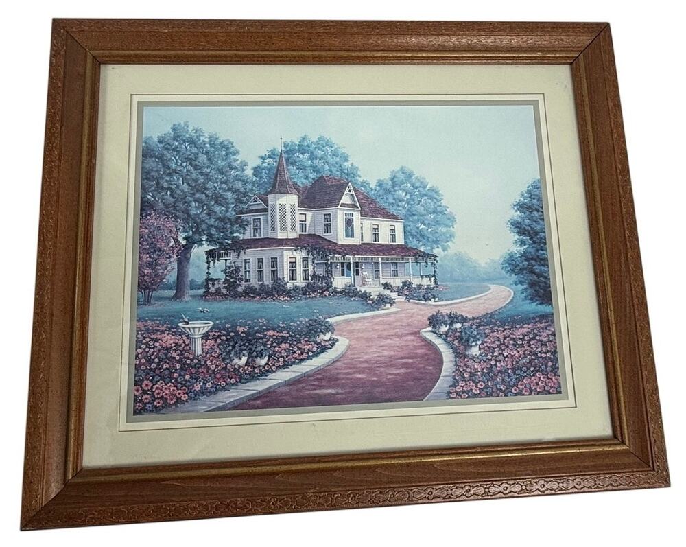 Vintage Victorian House Garden Framed Print Ornate Wood Cottagecore Wall Art